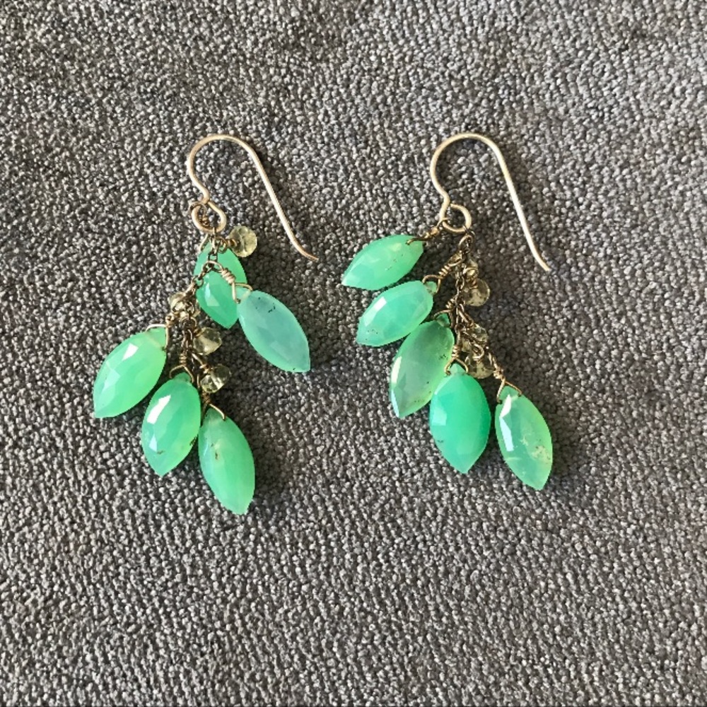 Green Stone and Crystal Earrings